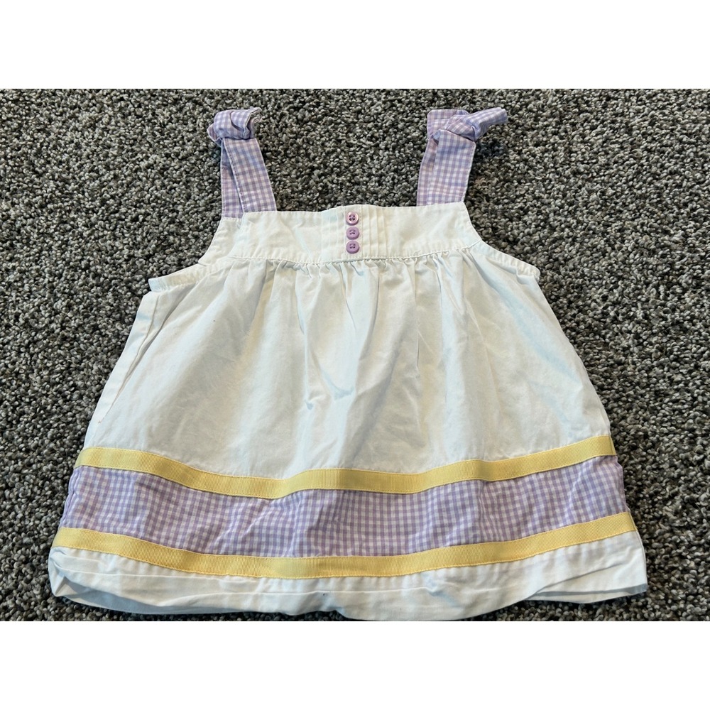 K34 Gymboree Baby Girl‎ Top 18-24 Months White Purple Gingham Sleeveless Summer